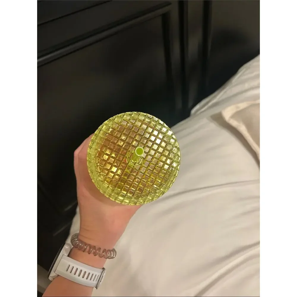 Starbucks Yellow to Pink Ombre Grid Tumbler with Lime Straw
